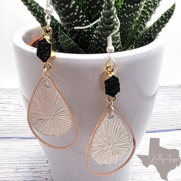 Boho Druzy Earrings in Silver & Black - Picture 2 of 7